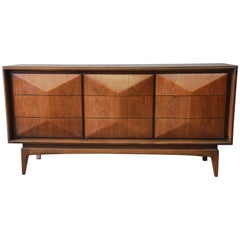 Mid-Century Modern Diamond Front Dresser or Credenza