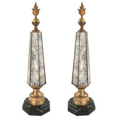 Pair of French 1940s Smoked Mirror Hexagonal Obelisks