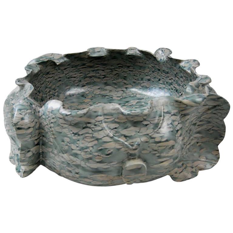 Hand-Carved Chinese Tigerman Lotus Form Puddingstone Basin