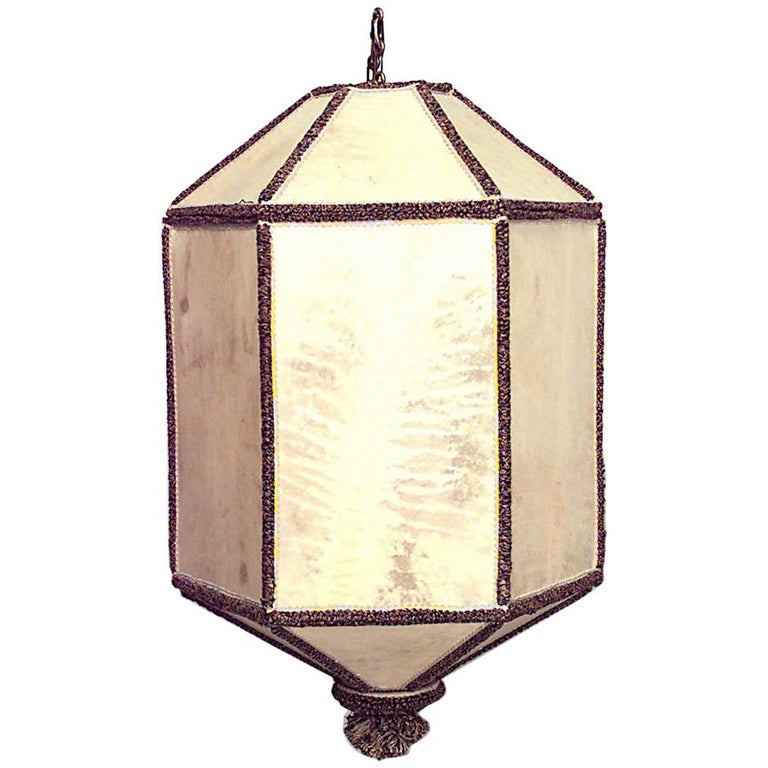 French MidCentury Parchment Hanging Lantern For Sale at 1stDibs