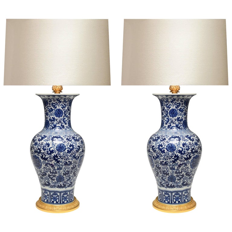 Small Blue And White Porcelain Lamp, Small Blue And White Chinoiserie Lamp