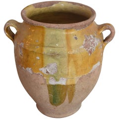 19th Century French Confit or Biot Jar with Lime and Gold Glazing