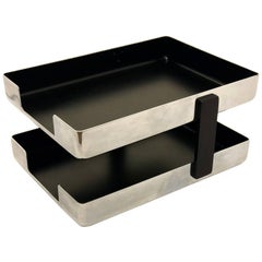 Modernist Polished Aluminium Double Letter Tray Paper Holder