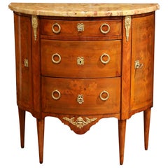 Antique 19th Century French Louis XVI Bombe Demilune Marquetry Commode with Marble Top
