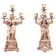 Antique Pair of French Louis XV Style Bronze Dore Candelabras