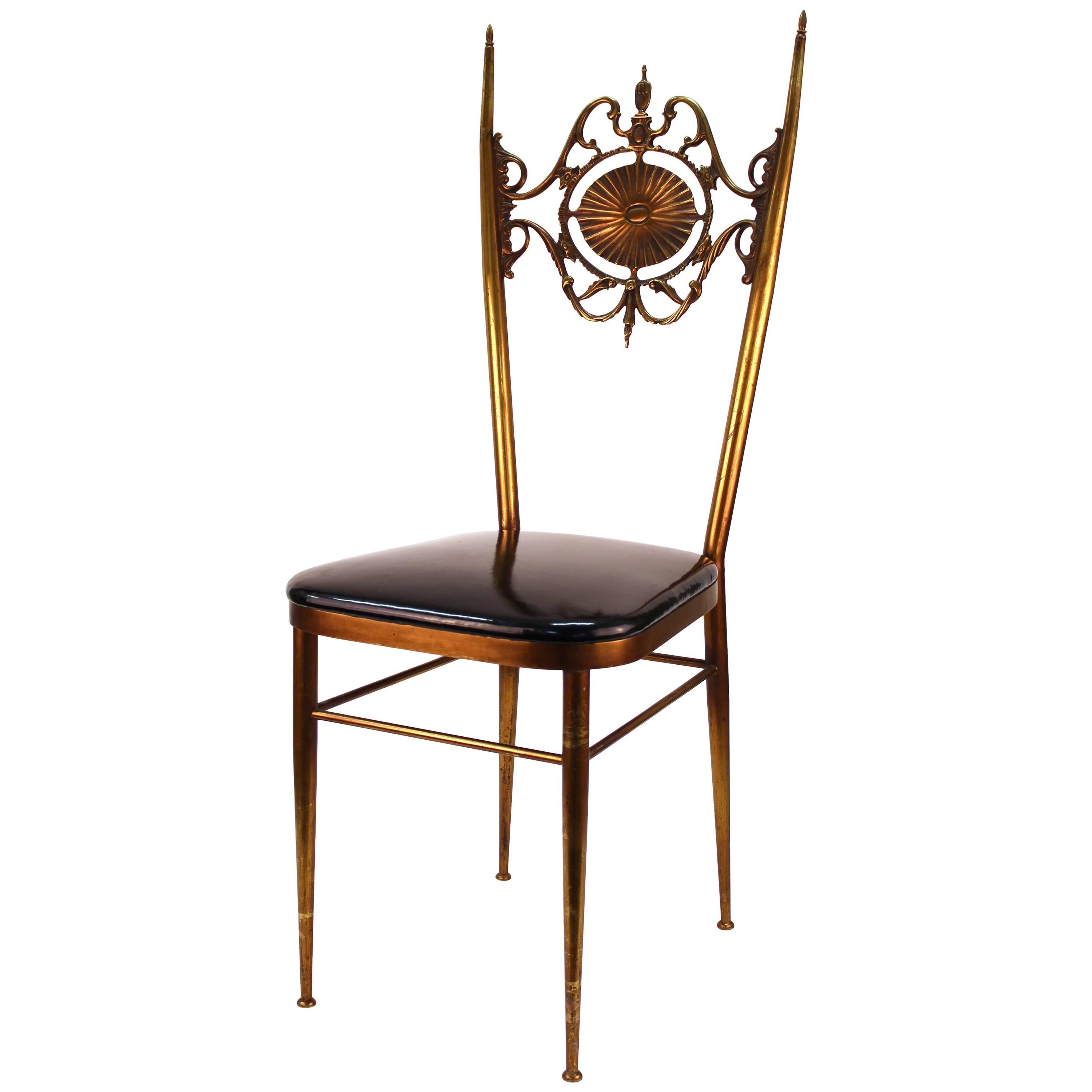 Chiavari Side Chair in Brass with Leda and Swan Relief