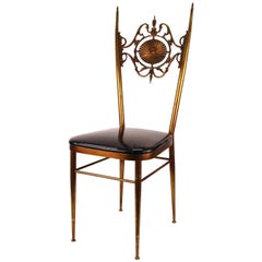 Chiavari Side Chair in Brass with Leda and Swan Relief