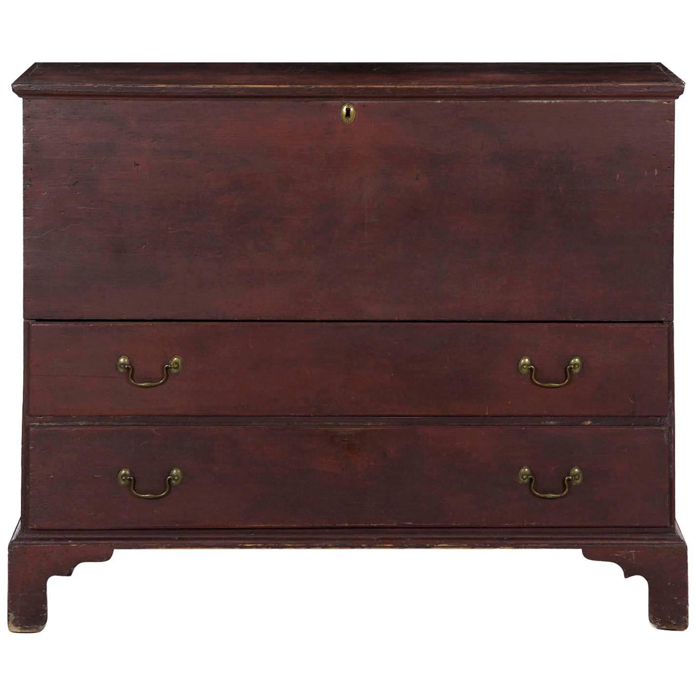 19th Century American Red Painted Mule Blanket Chest of Drawers