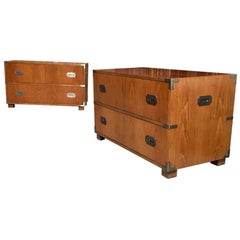 Pair of Baker Campaign Style Two-Drawer Dresser Cabinets