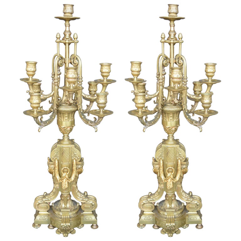 Pair of Bronze 19th Century Candelabras For Sale at 1stDibs