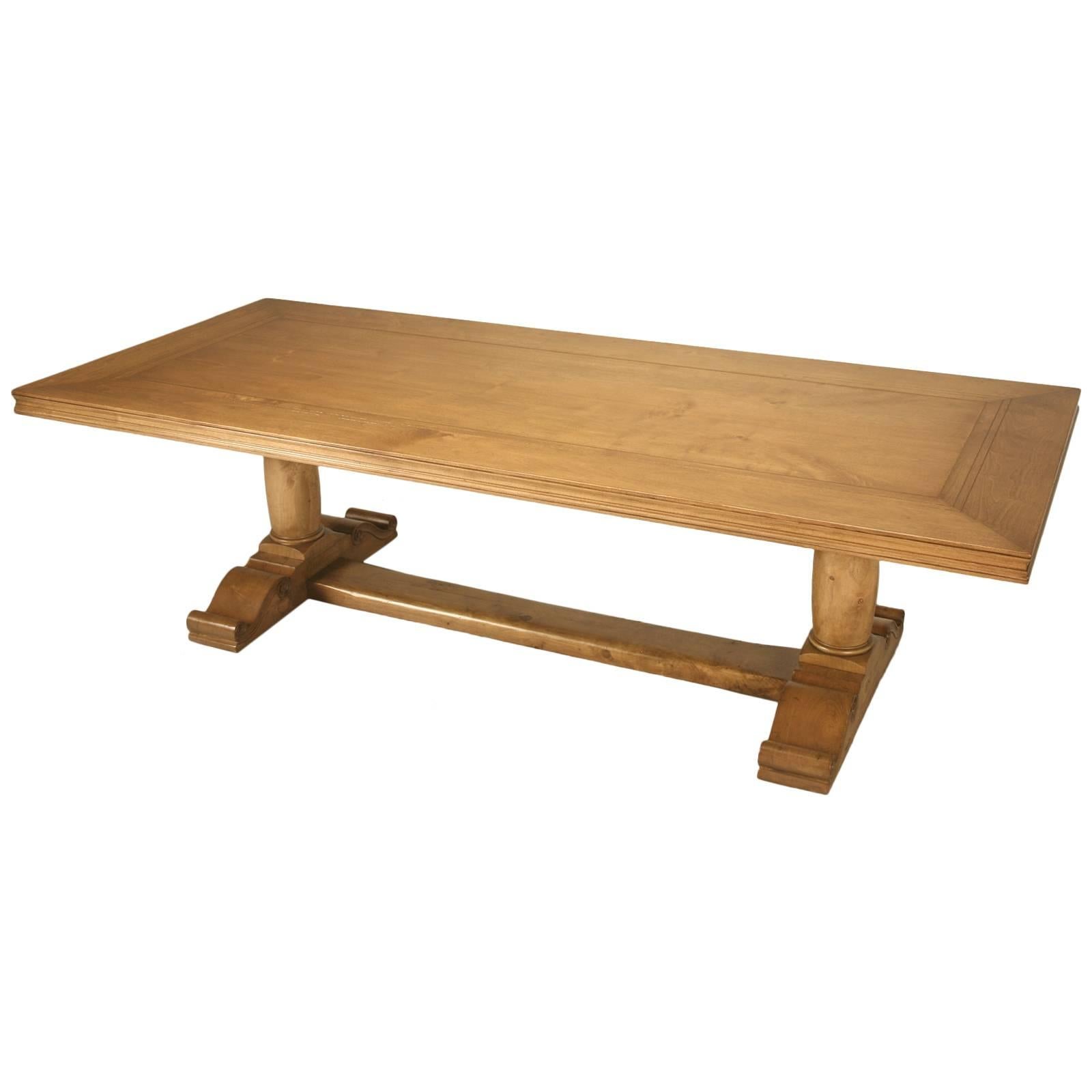 Custom Handmade Country French Walnut Trestle Dining Table in Any Dimension For Sale