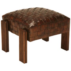 Pouf en cuir tressé à la main:: chic et unique:: de style français vintage