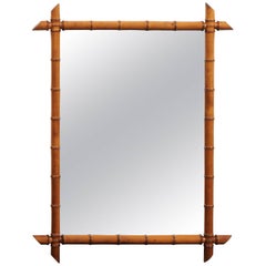 French Faux-Bamboo Rectangular Mirror, circa 1930 with Honey Color