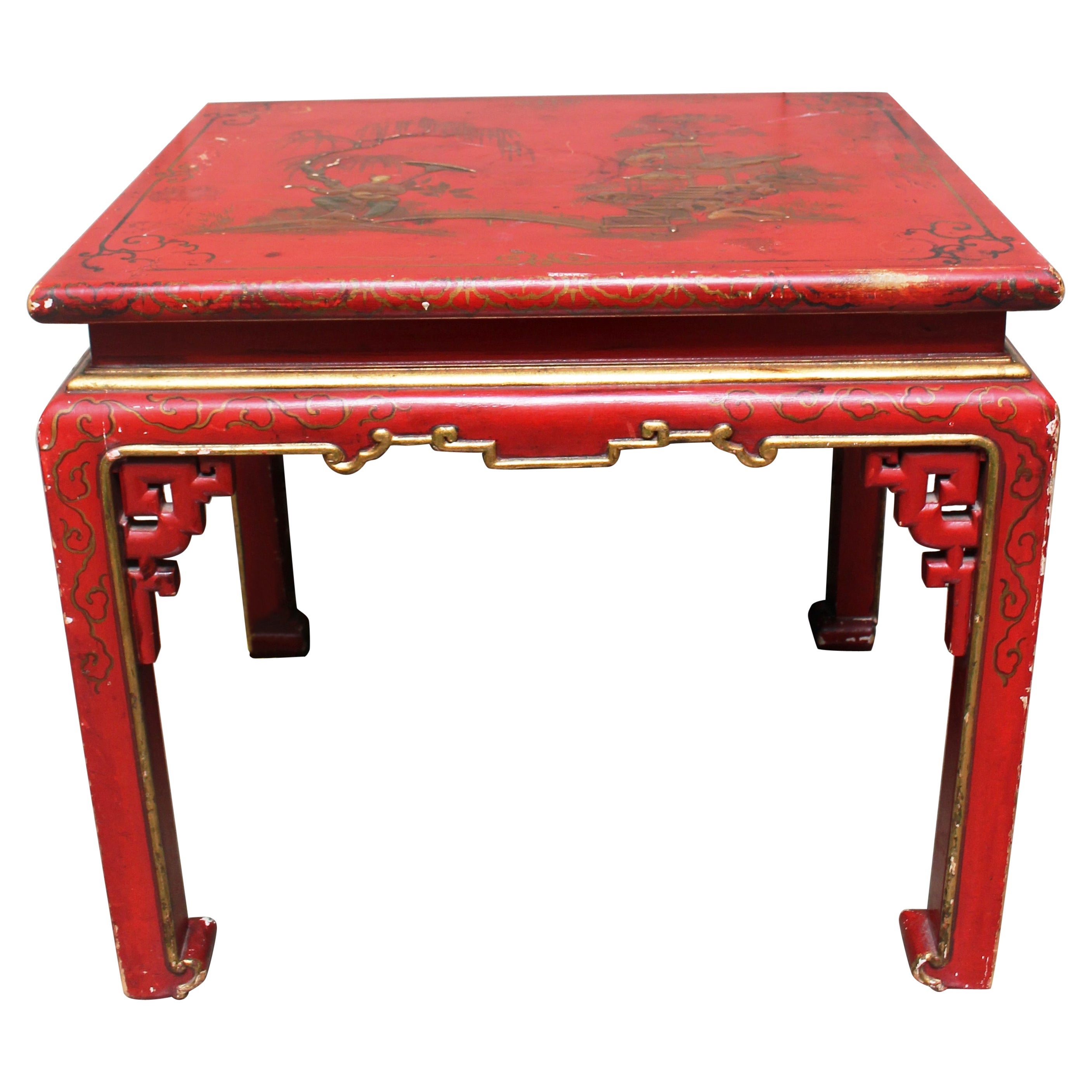 French Red Lacquered Chinoiserie Table For Sale