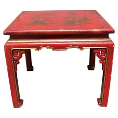 Vintage French Red Lacquered Chinoiserie Table