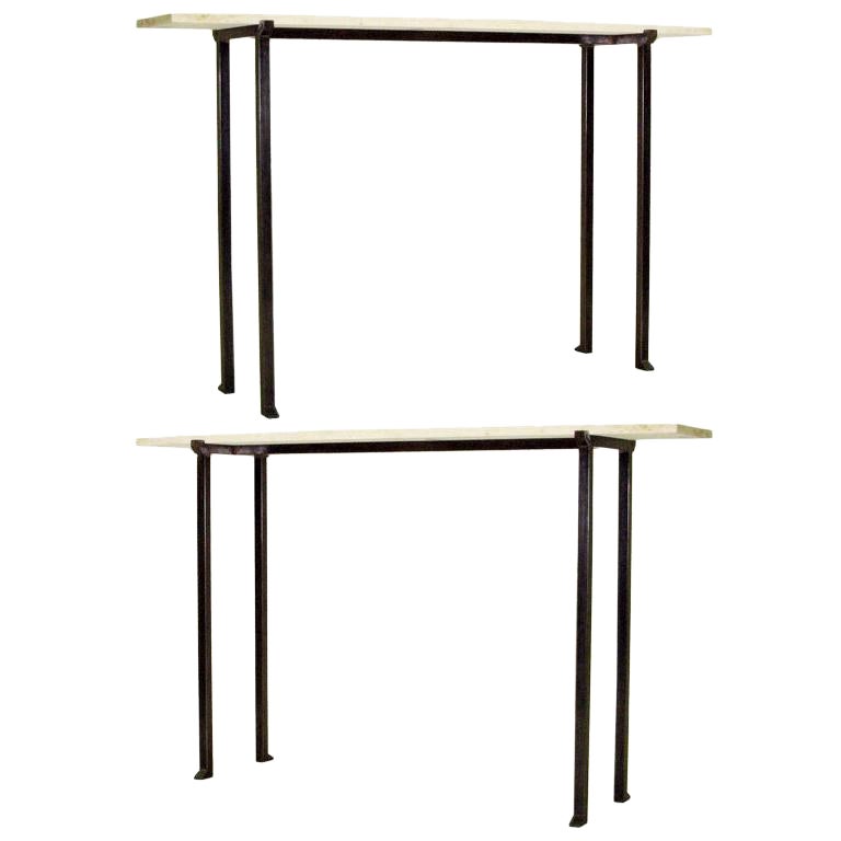 2 French Modern Neoclassical Bronzed Wrought Iron Console, Marc Duplantier Style