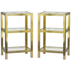 Pair of Side Tables Nightstands Bedside Tables Italian Midcentury Brass Glass