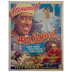 Retro Belgian Film Poster on Linen "Ali Baba Et Les 40 Voleurs", Fernandel, 1954