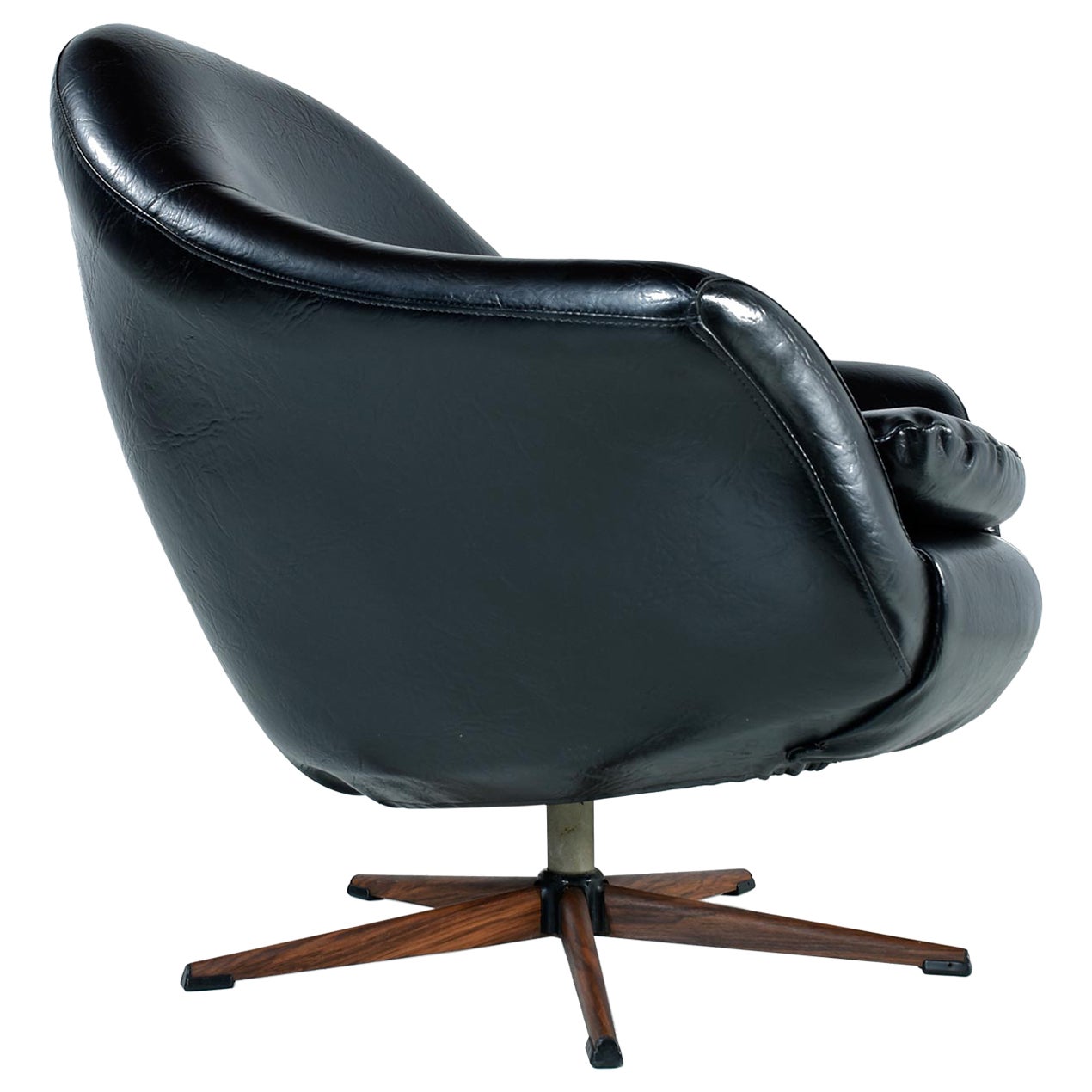 MidCentury Leather Lounge Chair with Swivel Base at 1stDibs