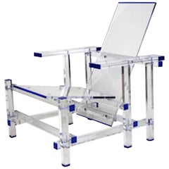 Modern Minimalist Clear and Blue Lucite Lounge Chair-A Geometric Composition