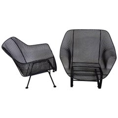 Pair of Restored Woodard Large Wrought Iron Lounge Chairs