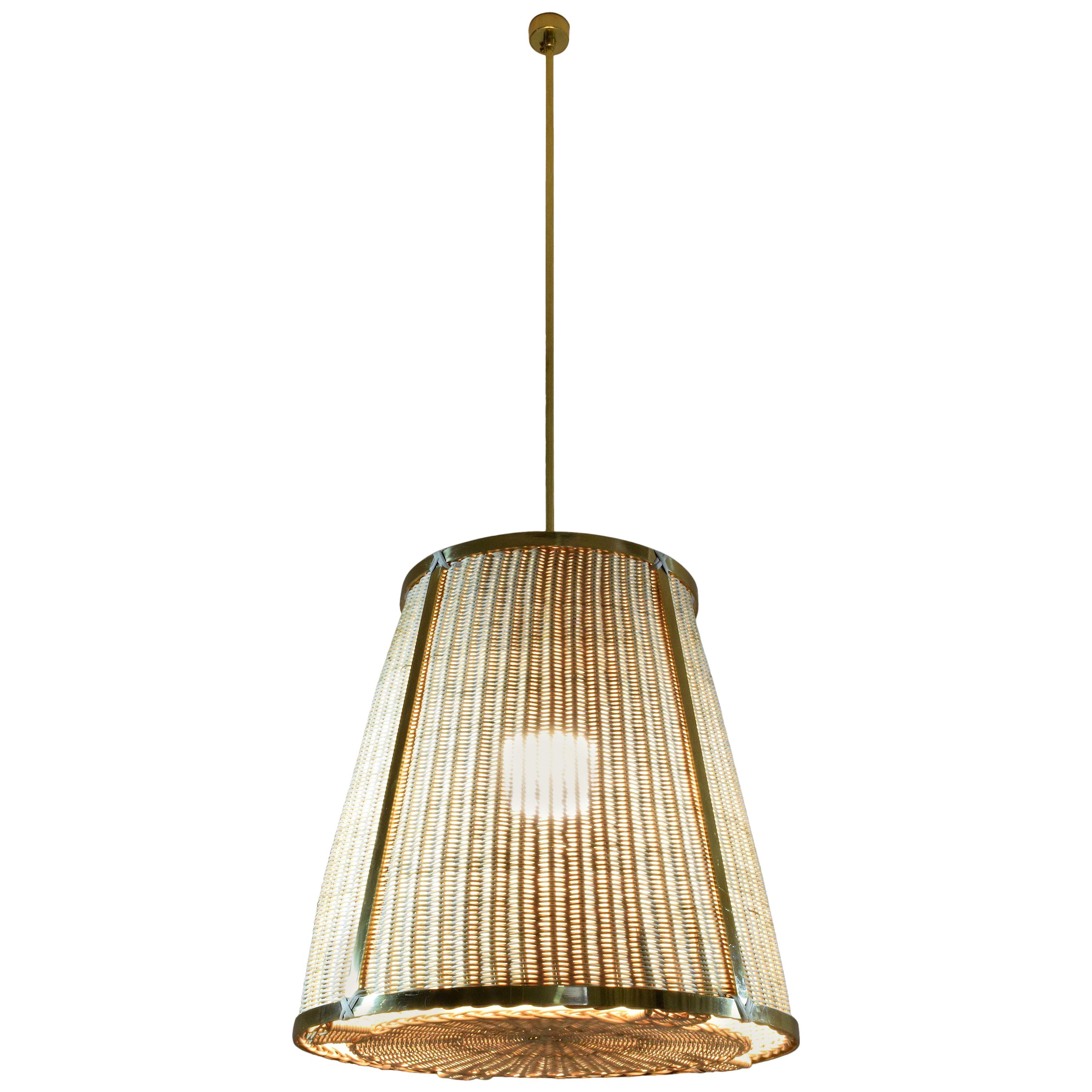 Caeli-S Handcrafted Brass Rattan Pendant Light Fixture, Flow Collection