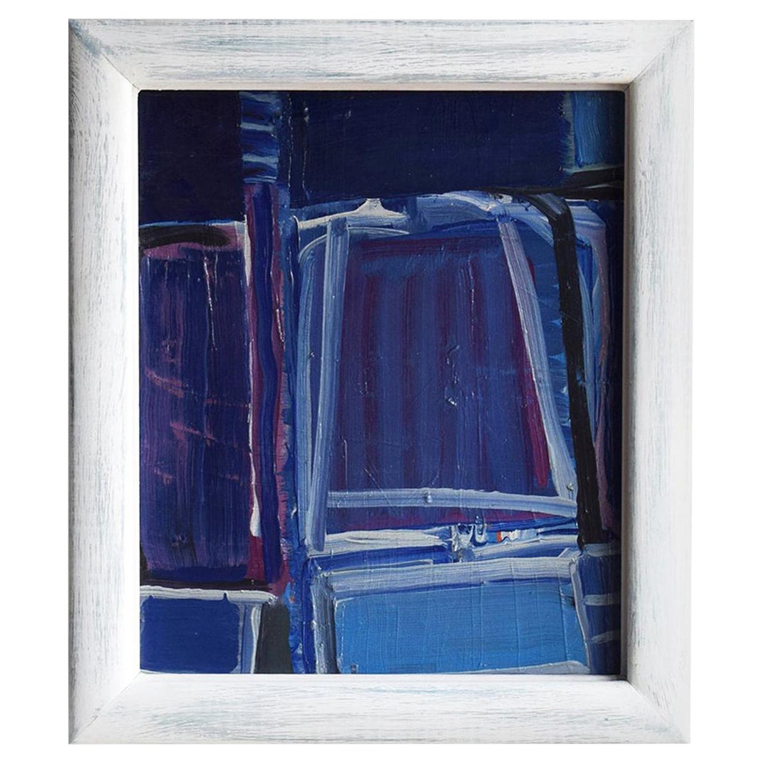Nature morte abstraite française bleu foncé du XXe siècle, peinture de Daniel Clesse en vente