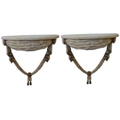 Pair of Italian Neoclassical Style Painted and Giltwood Console Tables