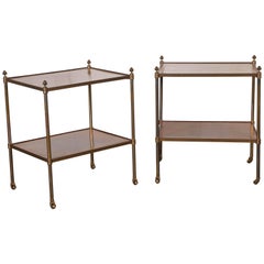 Pair of French Rosewood and Lacquered Brass Two-Tier Tables