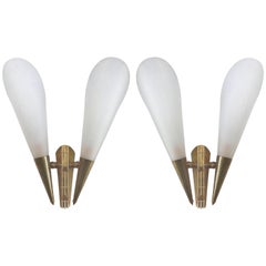 Pair of 1950s French Brass and Plexiglas Directional Wall Sconces