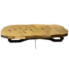Rosanna Coffee Table in Brass and Steel with Inlaid Lapis Lazuli, Erwan Boulloud