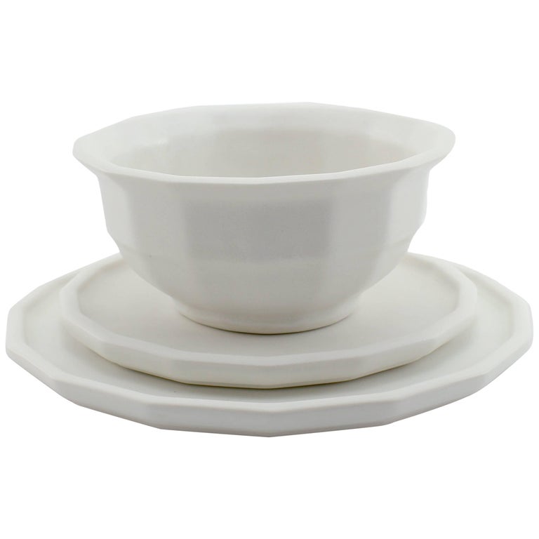 The Bright Angle matte-white porcelain three-piece dinner set for eight, new
