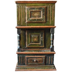 Antique Scandinavian Folk Art Painted Gustavian Cabinet, 1806