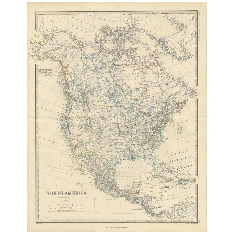 Antique Map of North America by A.K. Johnston, 1865 For Sale