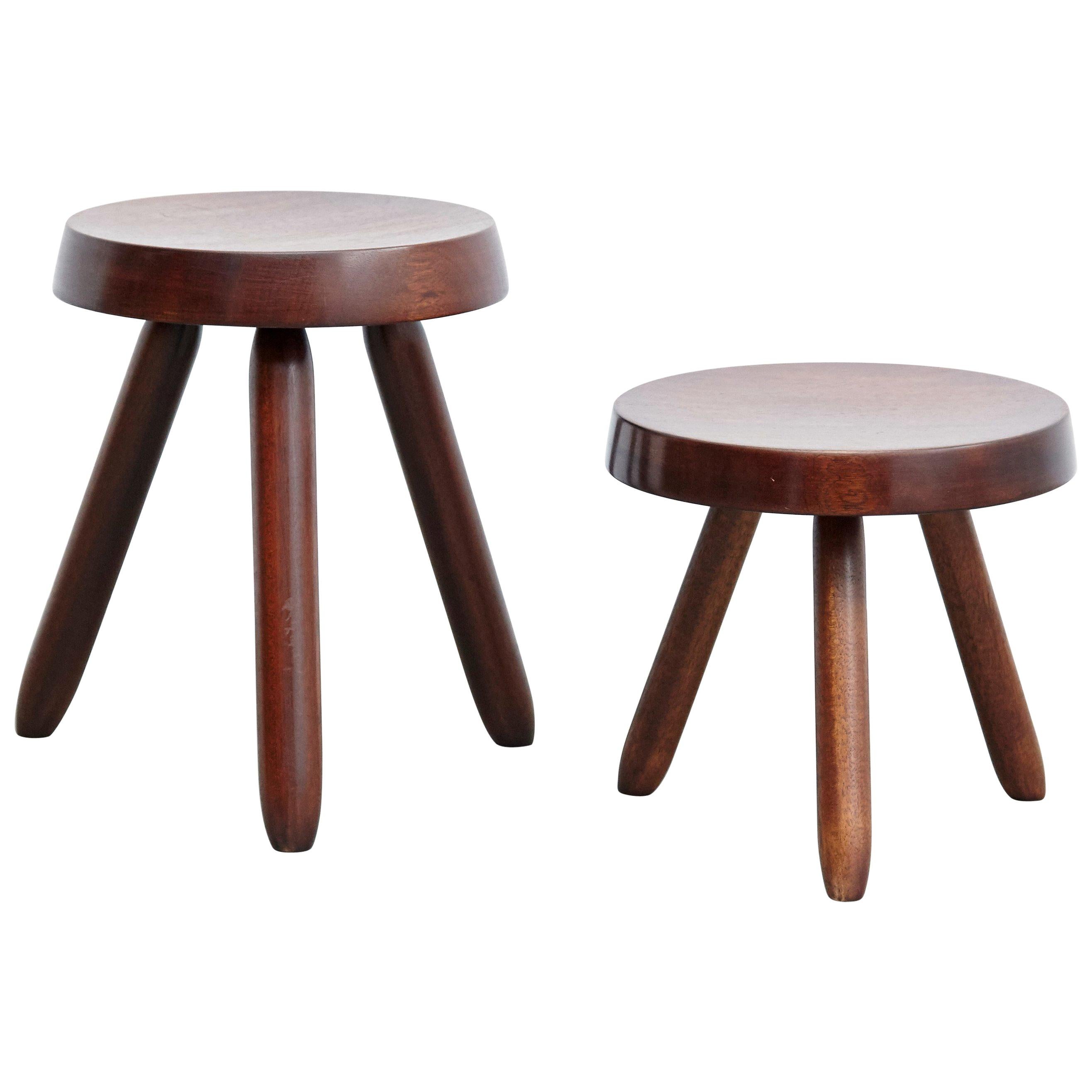 Pair of after Charlotte Perriand, Mid-Century Modern Black Wood, French Stools