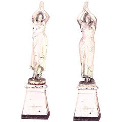 Pair of Outdoor French Egyptian Revival Style Cast Iron Nubian Women