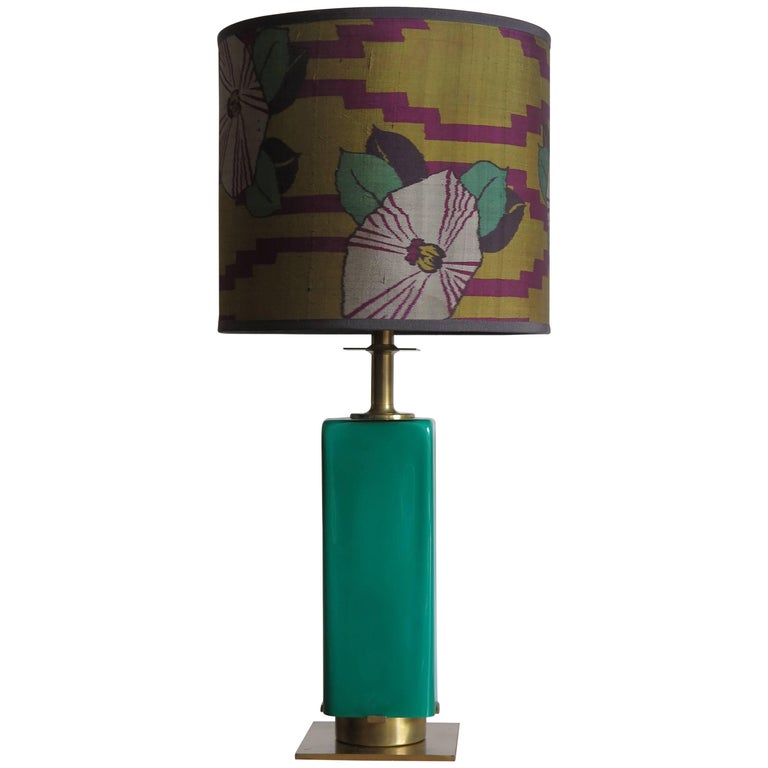 Midcentury Italian Brass Sculptured Table Lamp Sign Pieffe Turquois 1950s Stilnovo Midcentury Modern Italian Glass And Brass Table Lamp Shade