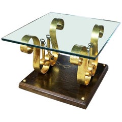 Square Glass Top Hollywood Regency Spanish Revival End Table, Arturo Pani Style