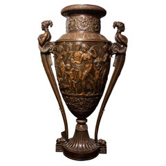 Monumental Antique 48 Inch French Bronze Neoclassical Figural Vase