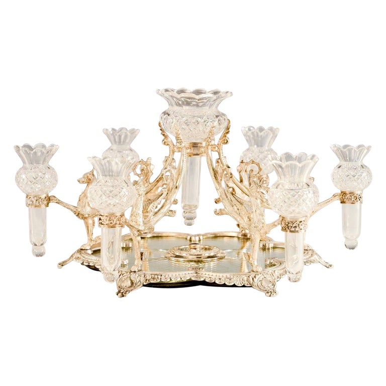 Signed Osler Epergne Silver Bronze Centerpiece w/ Winged Griffins
