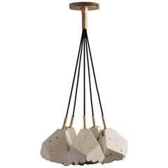 Relic Cluster 5, Geometric White Porcelain and Brass Chandelier
