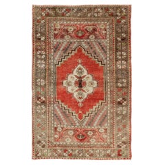 Turkish Oushak with Coral, Orange Red, Green, Salmon & Taupe Colors