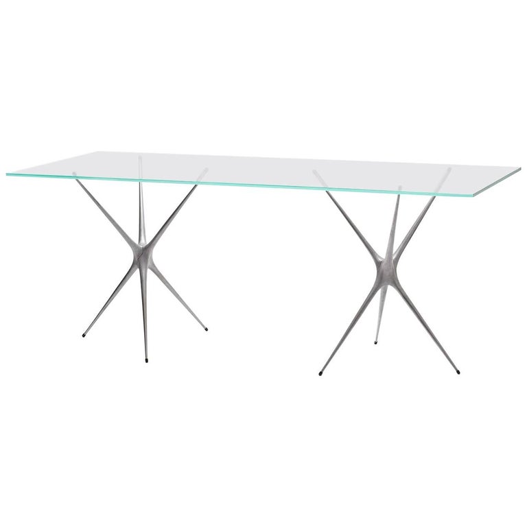 Supernova Recycled Cast Aluminum Trestle Table Legs And Gl Top Supernova Recycled Cast Aluminum Trestle Table Legs Gl Top Desk In Raw For