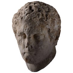 Ancient Greek over Lifesize Hellenistic Marble Head of an Athlete, 300 BC