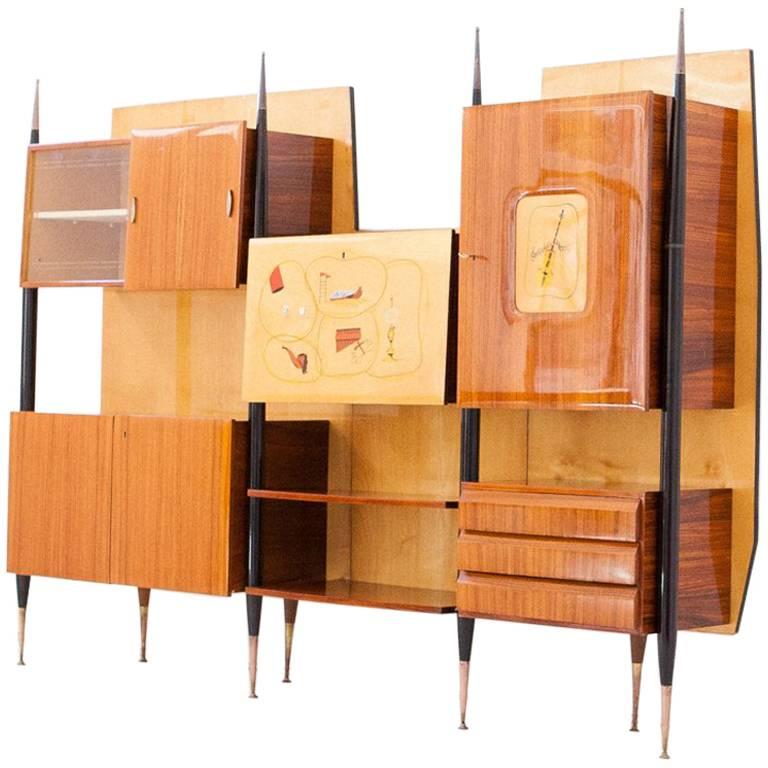 Italian Mid Century Modern Wall Unit With Bar 1950s For At Italian Mid Century Modern Wall Unit With Bar 1950s For