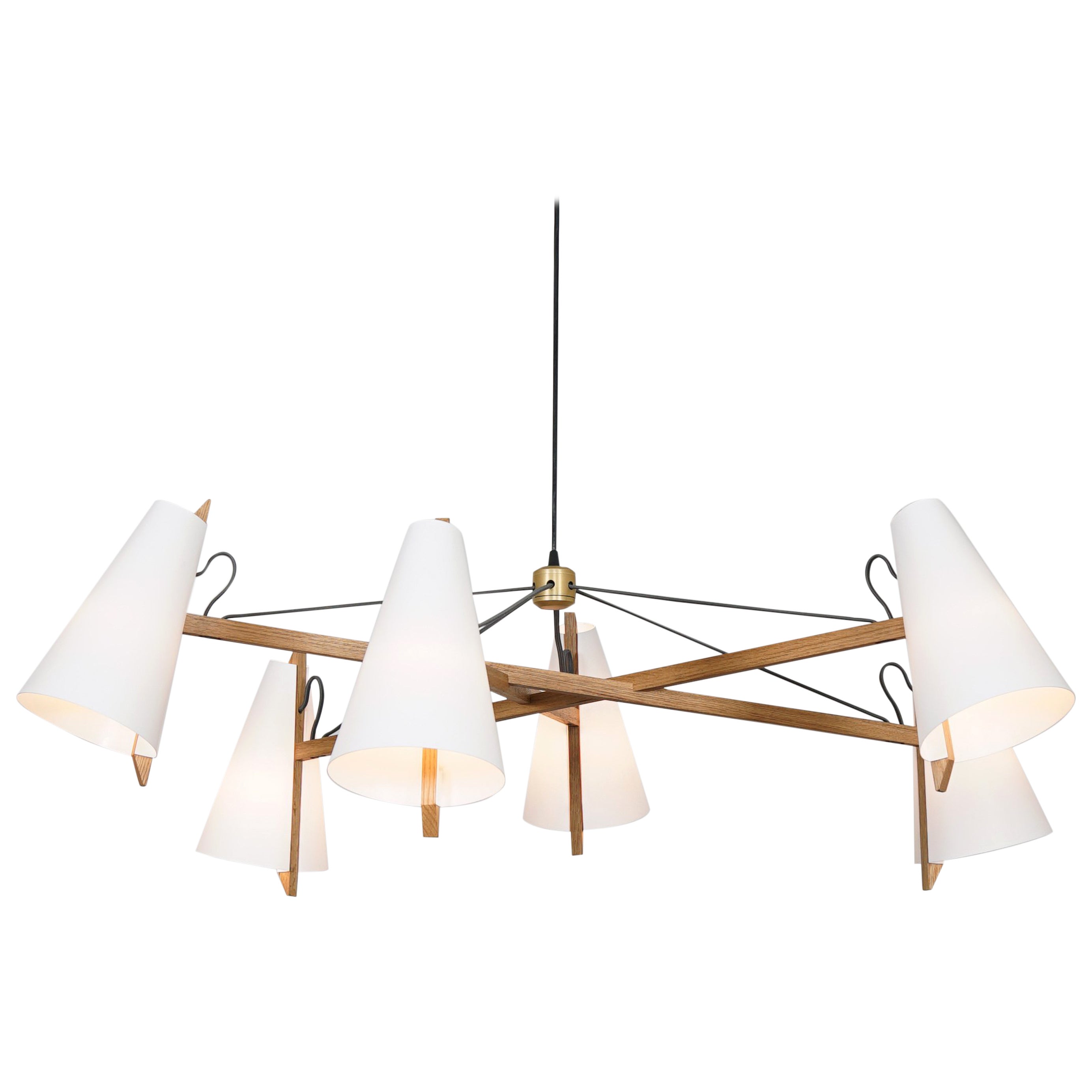 Long Hood Chandelier in White Oak by Brendan Ravenhill For Sale at 1stDibs