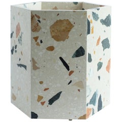 Contemporary Hexagonal White Marmoreal Stone Planter by Fort Standard, in Stock
