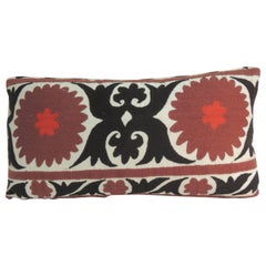 Vintage Brown and Black Suzani Embroidery Decorative Bolster Pillow