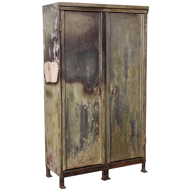 Vintage Pair Of Lockers Distressed Set Oversized Steel Metal Storage Vintage Distressed Painted Metal Storage Cabinet Locker