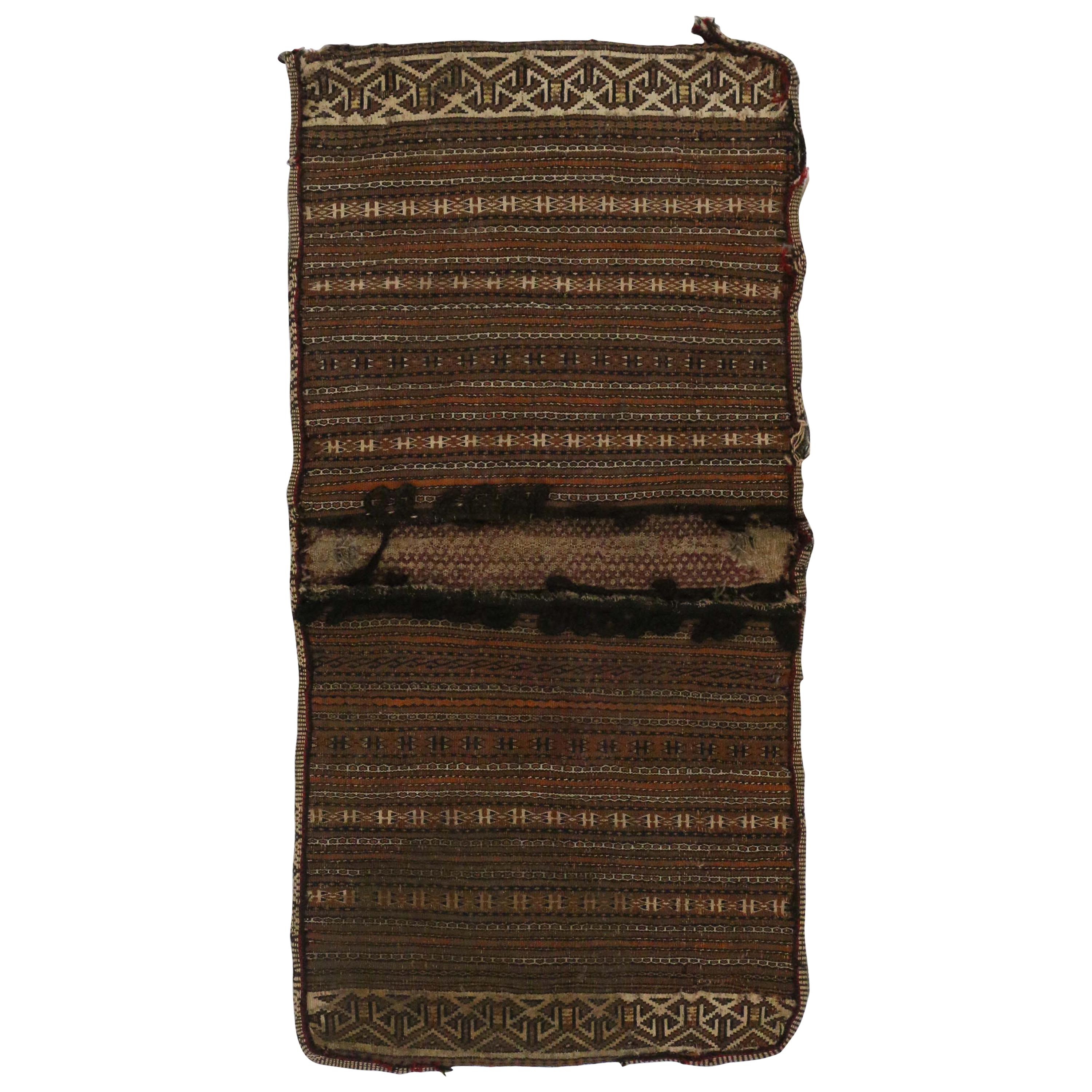 Ancien sac à main Baluch, sac à selle, tapis afghan, art textile, tenture murale tribale
